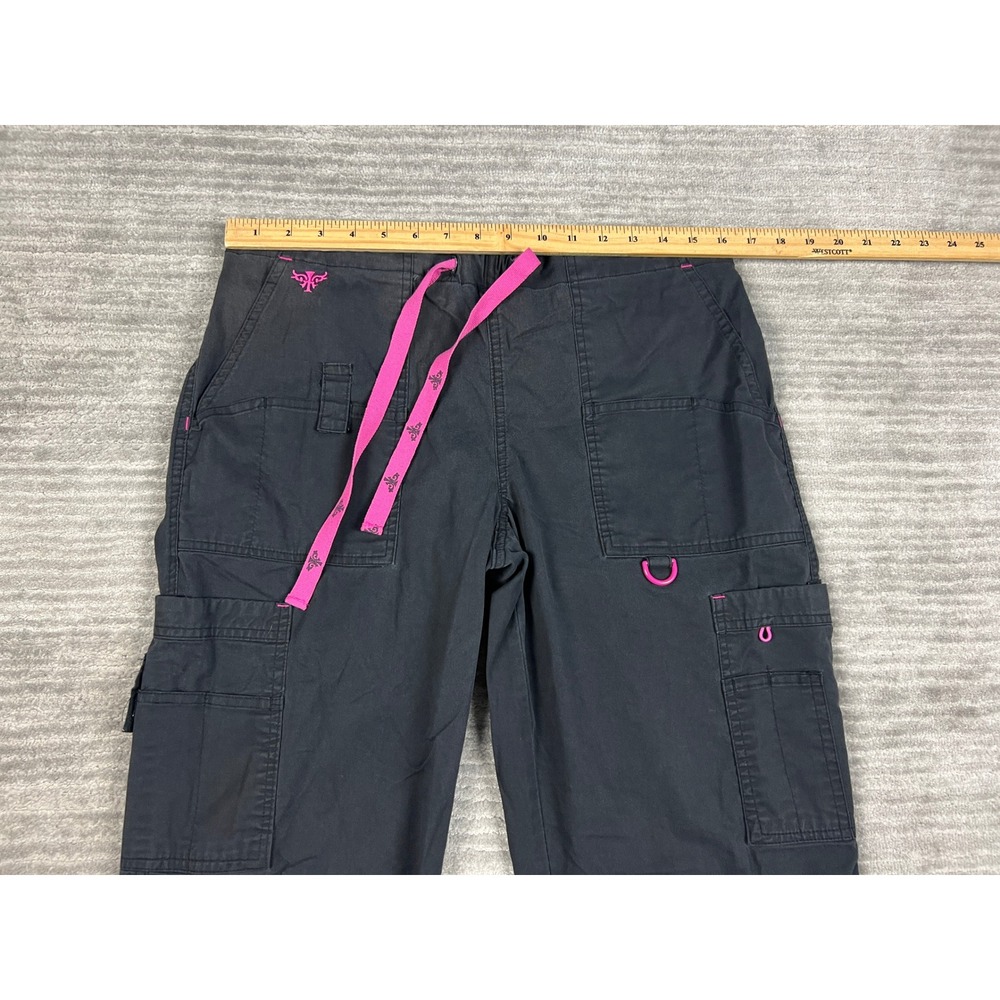 Koi Scrub Pants Womens Medium Black Pink 8761 BKRS Cargo Drawstring Straight Leg - Picture 2 of 10